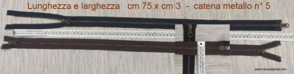 YKK zip doppio cursore metallo bronzato cm. 75