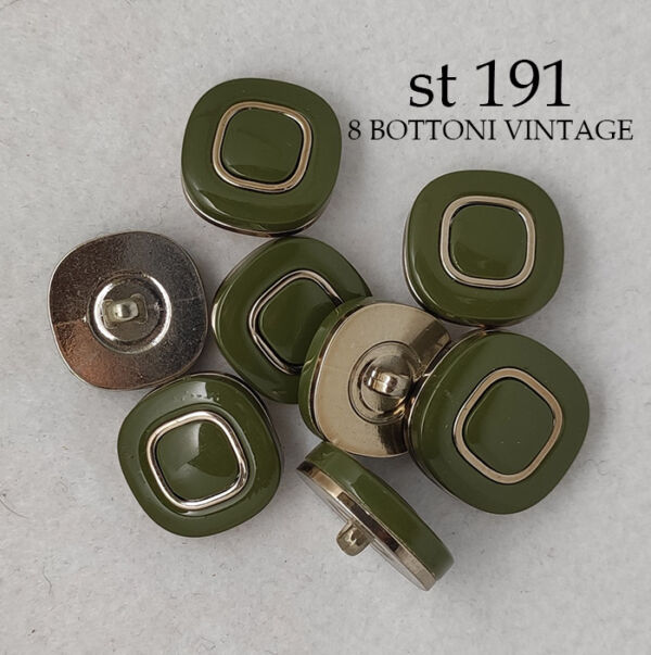 Set di 8 bottoni quadrati vintage di colore verde